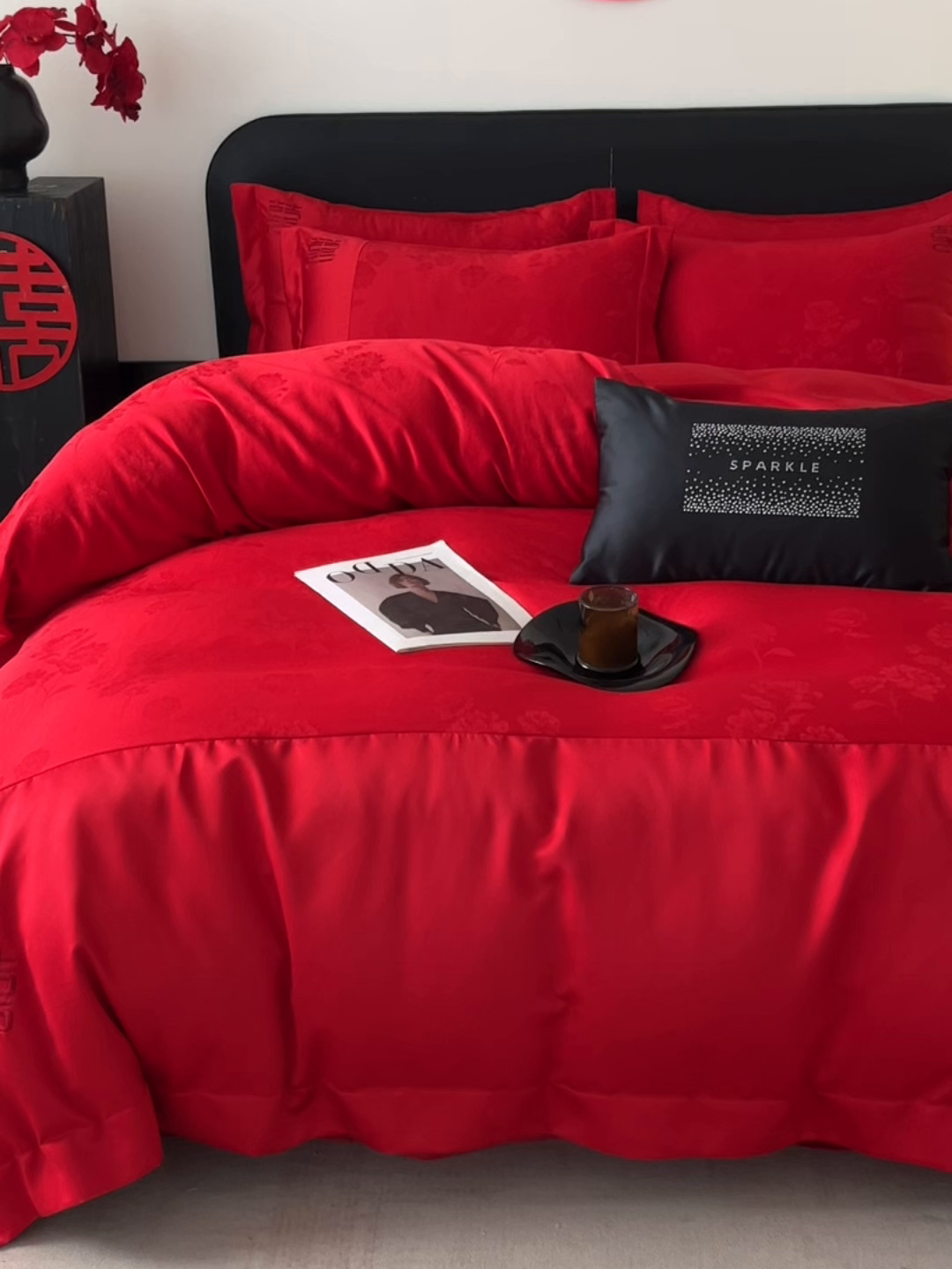 91家纺网 家纺一手货源 找家纺 （总）欧乐蒂 2025新款亲肤棉刺绣花边婚庆四件套-浪漫花季