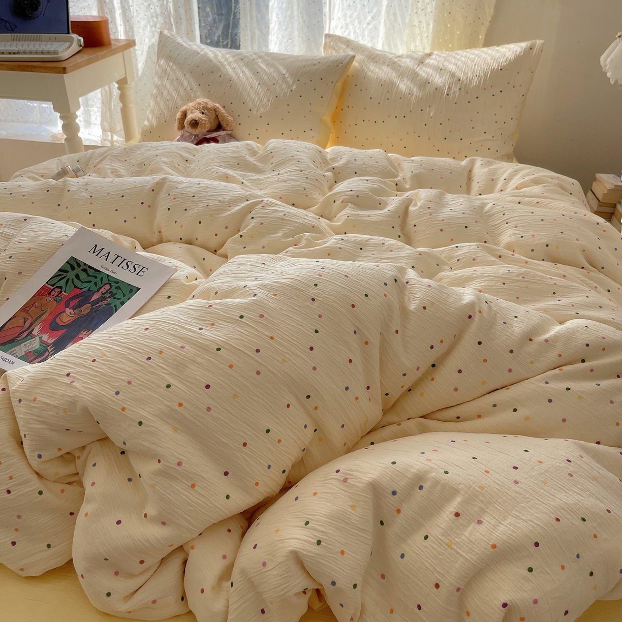 91家纺网 家纺一手货源 找家纺 澜妃 2025新款甄选三层纱印花四件套系列 彩波波