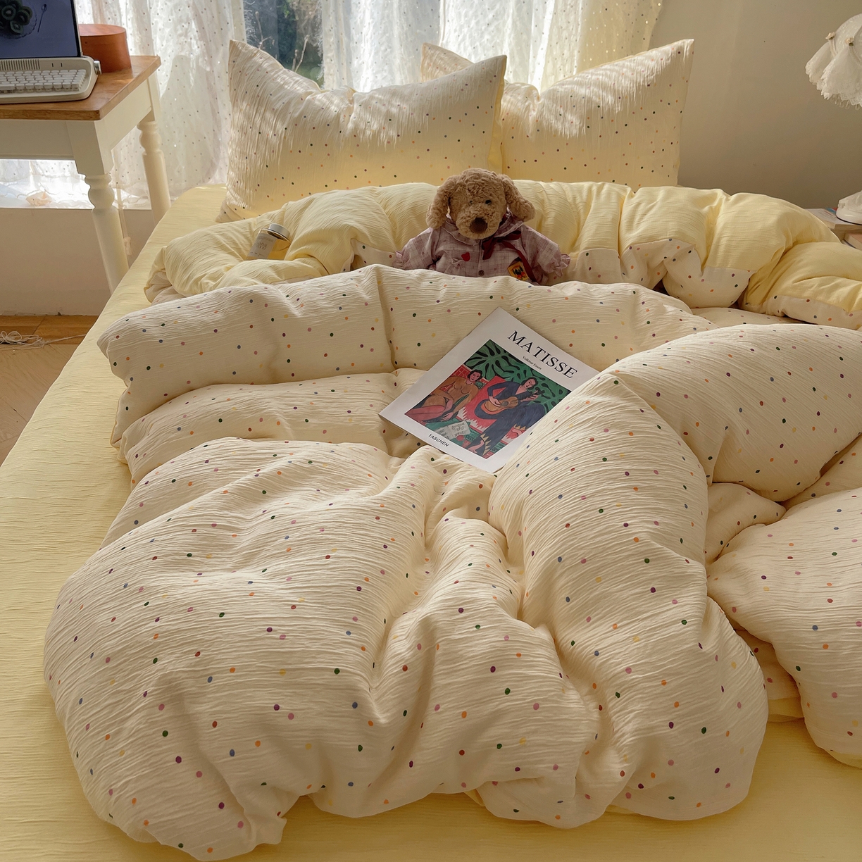 91家纺网 家纺一手货源 找家纺 澜妃 2025新款甄选三层纱印花四件套系列 彩波波