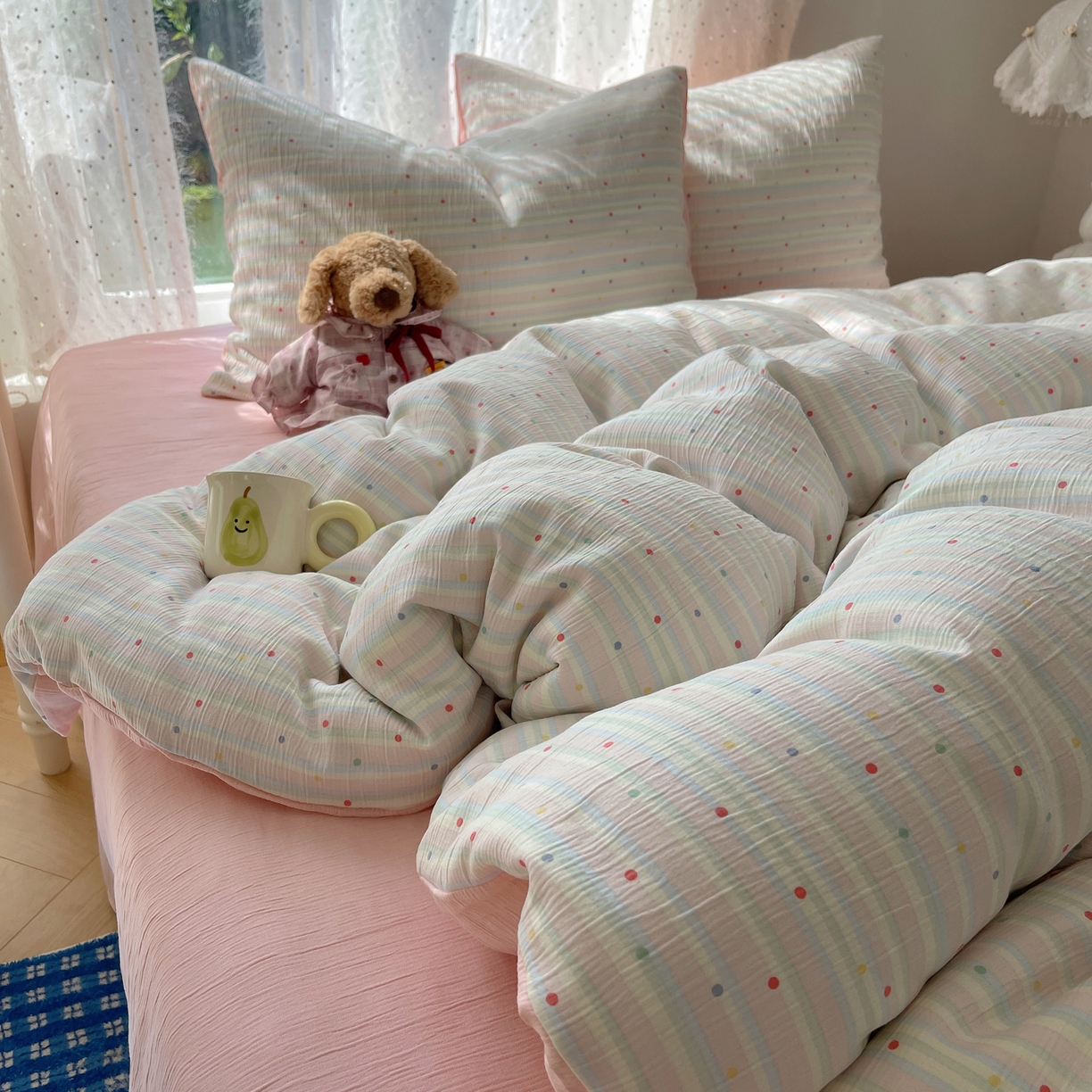 91家纺网 家纺一手货源 找家纺 澜妃 2025新款甄选三层纱印花四件套系列 彩虹世界