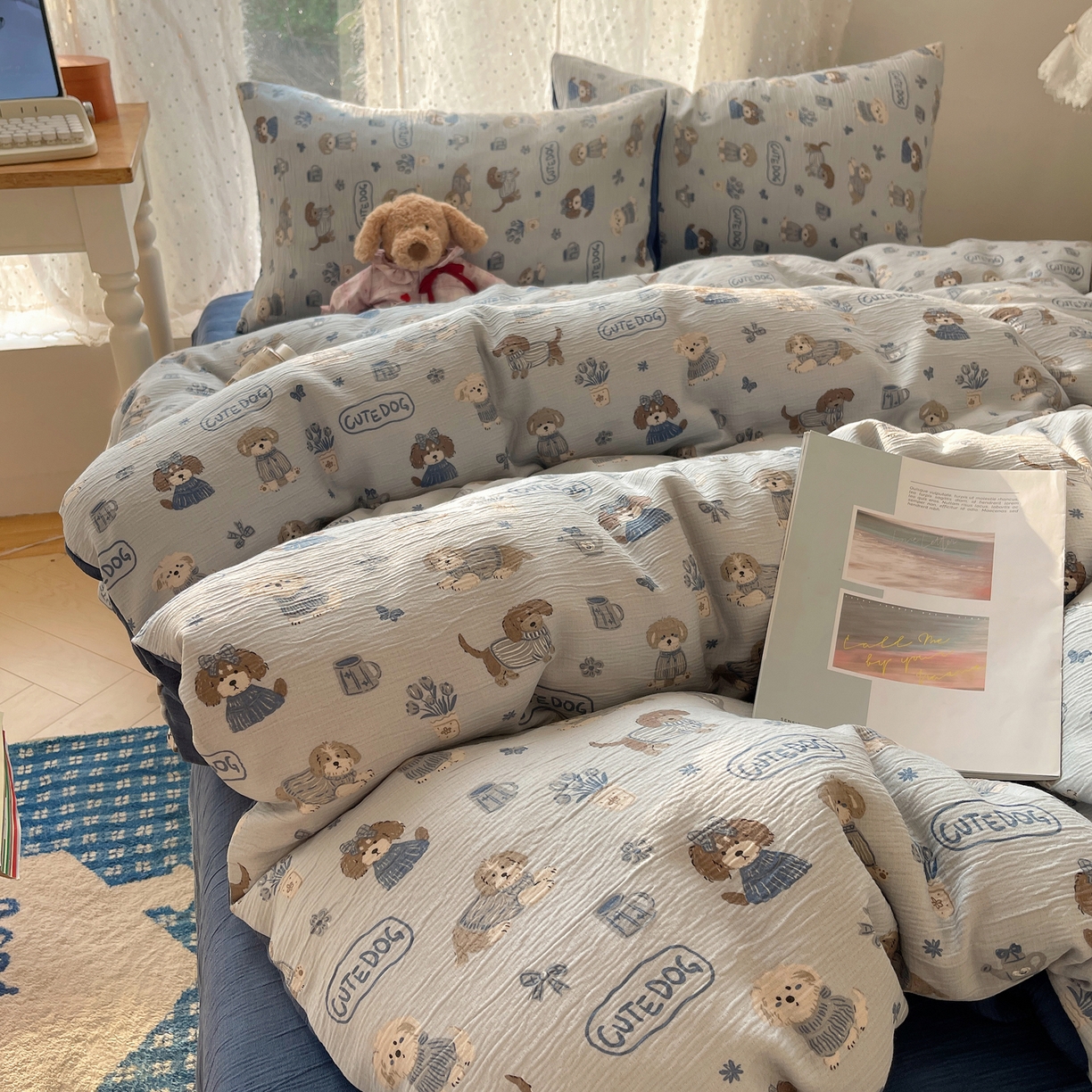 91家纺网 家纺一手货源 找家纺 澜妃 2025新款甄选三层纱印花四件套系列 复古修狗