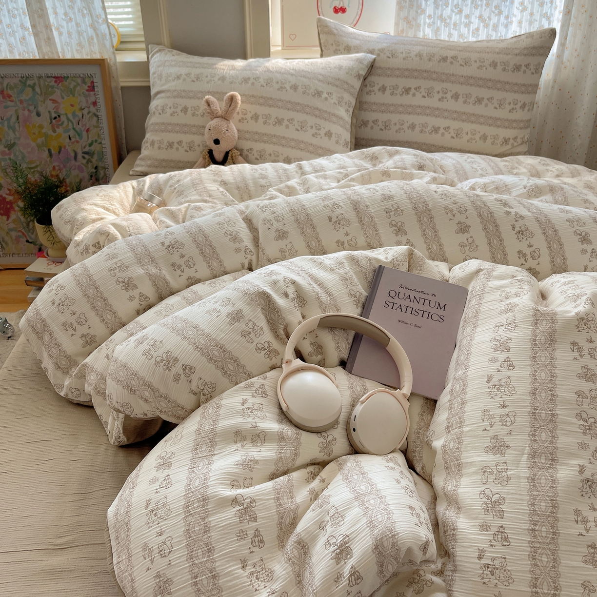 91家纺网 家纺一手货源 找家纺 澜妃 2025新款甄选三层纱印花四件套系列 蕾丝熊