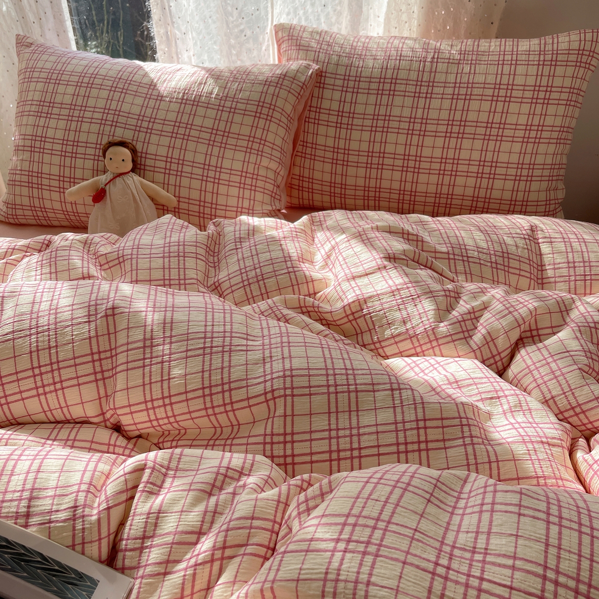 91家纺网 家纺一手货源 找家纺 澜妃 2025新款甄选三层纱印花四件套系列 梅森粉