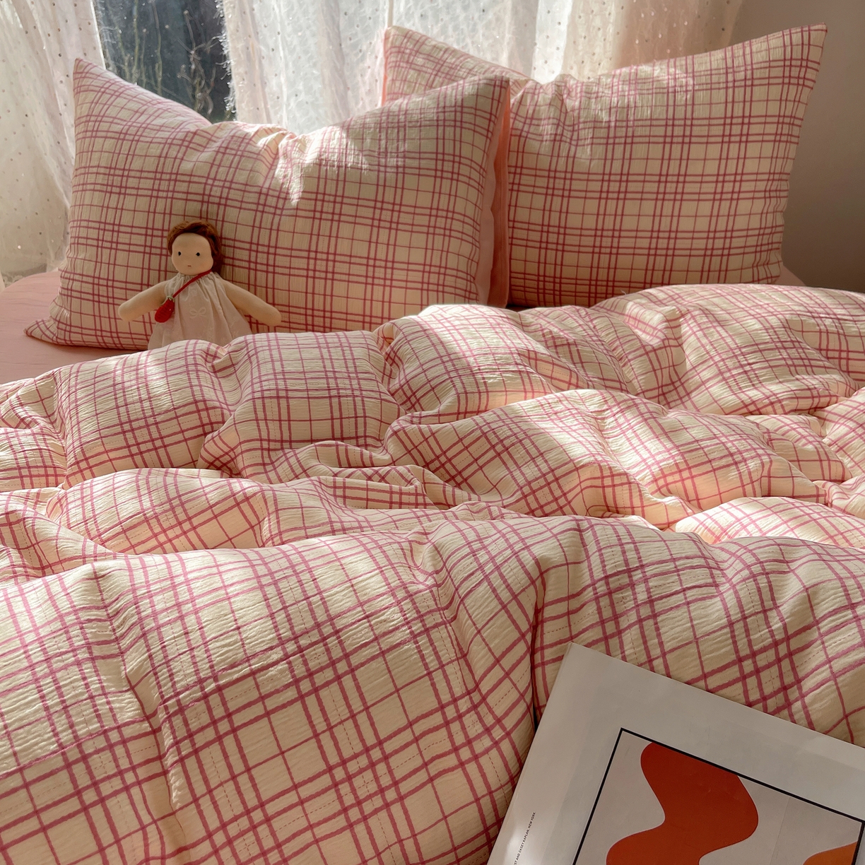 91家纺网 家纺一手货源 找家纺 澜妃 2025新款甄选三层纱印花四件套系列 梅森粉