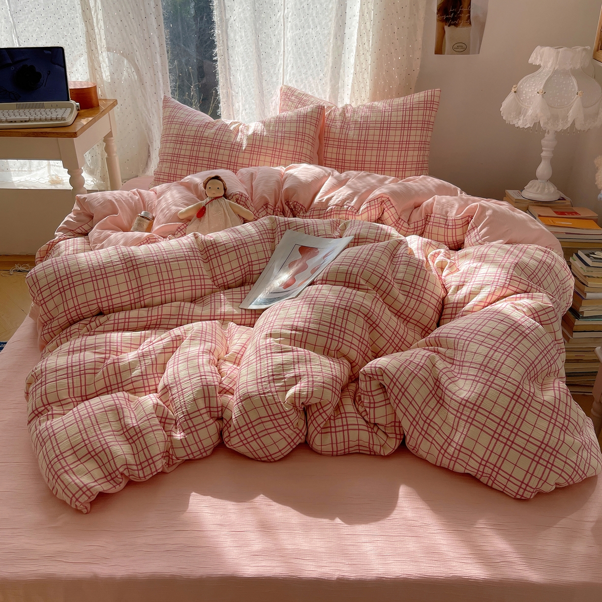 91家纺网 家纺一手货源 找家纺 澜妃 2025新款甄选三层纱印花四件套系列 梅森粉