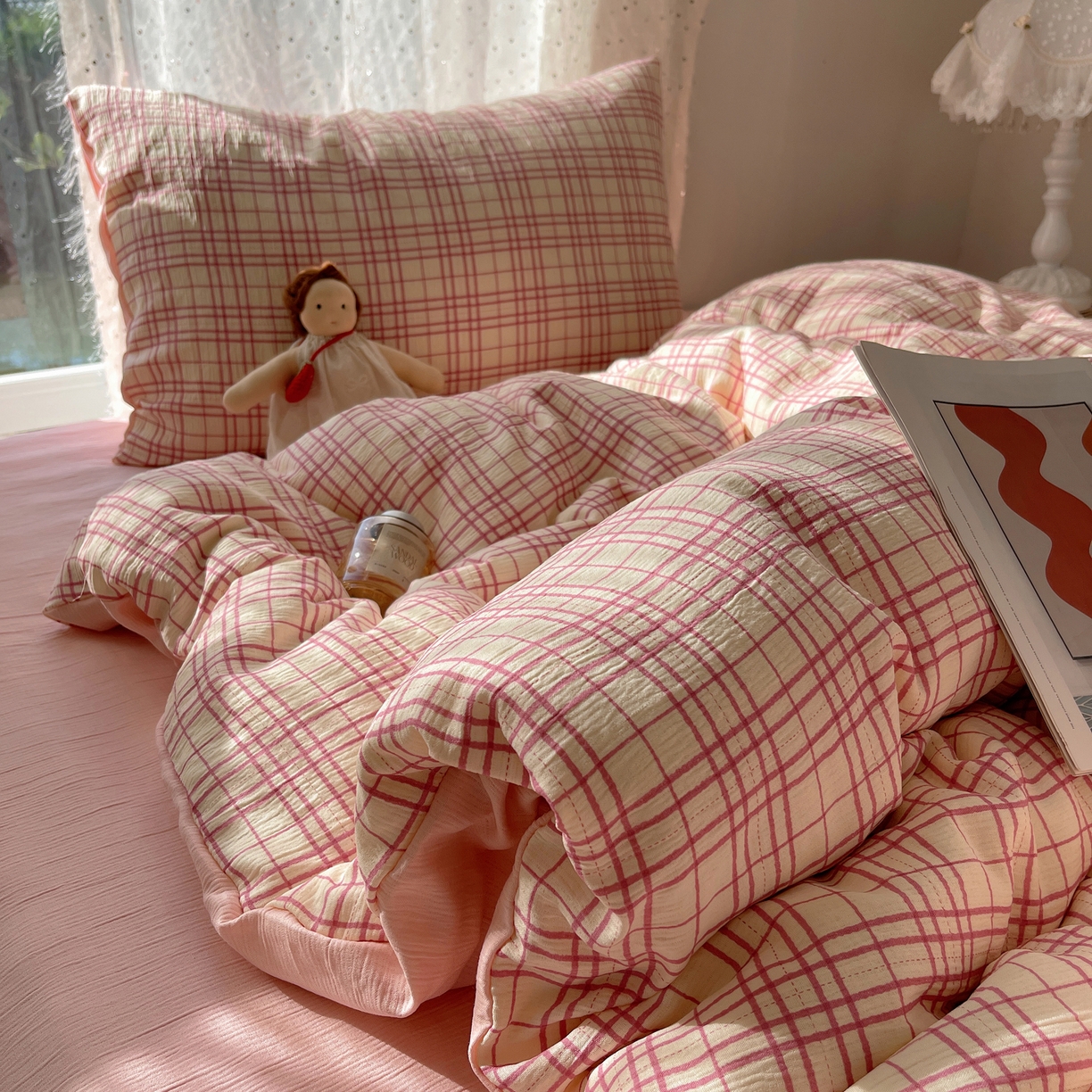 91家纺网 家纺一手货源 找家纺 澜妃 2025新款甄选三层纱印花四件套系列 梅森粉