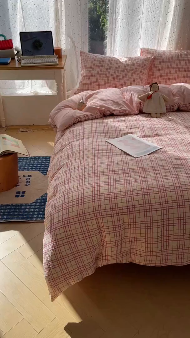 91家纺网 家纺一手货源 找家纺 澜妃 2025新款甄选三层纱印花四件套系列 梅森粉