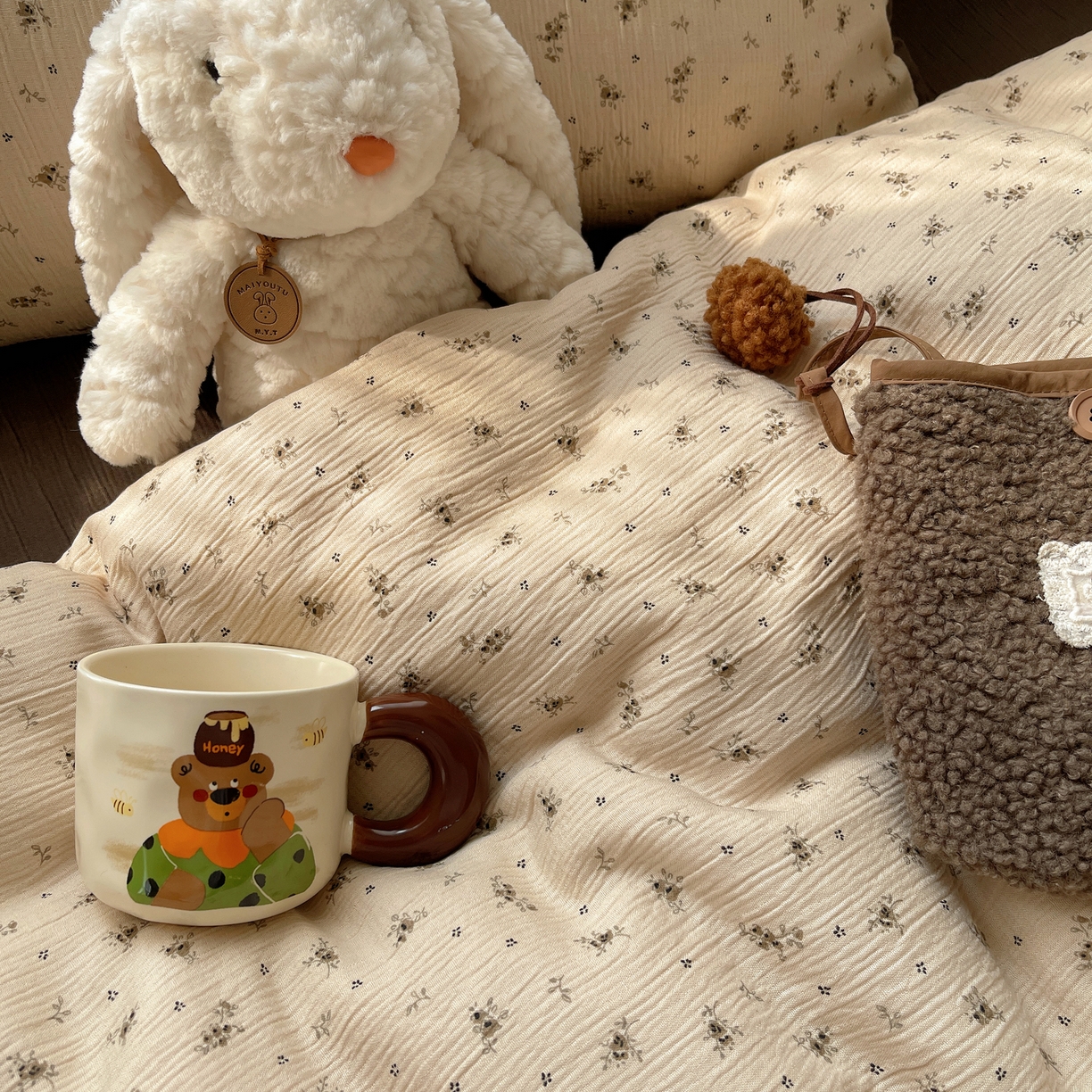 91家纺网 家纺一手货源 找家纺 澜妃 2025新款甄选三层纱印花四件套系列 莫奈-咖