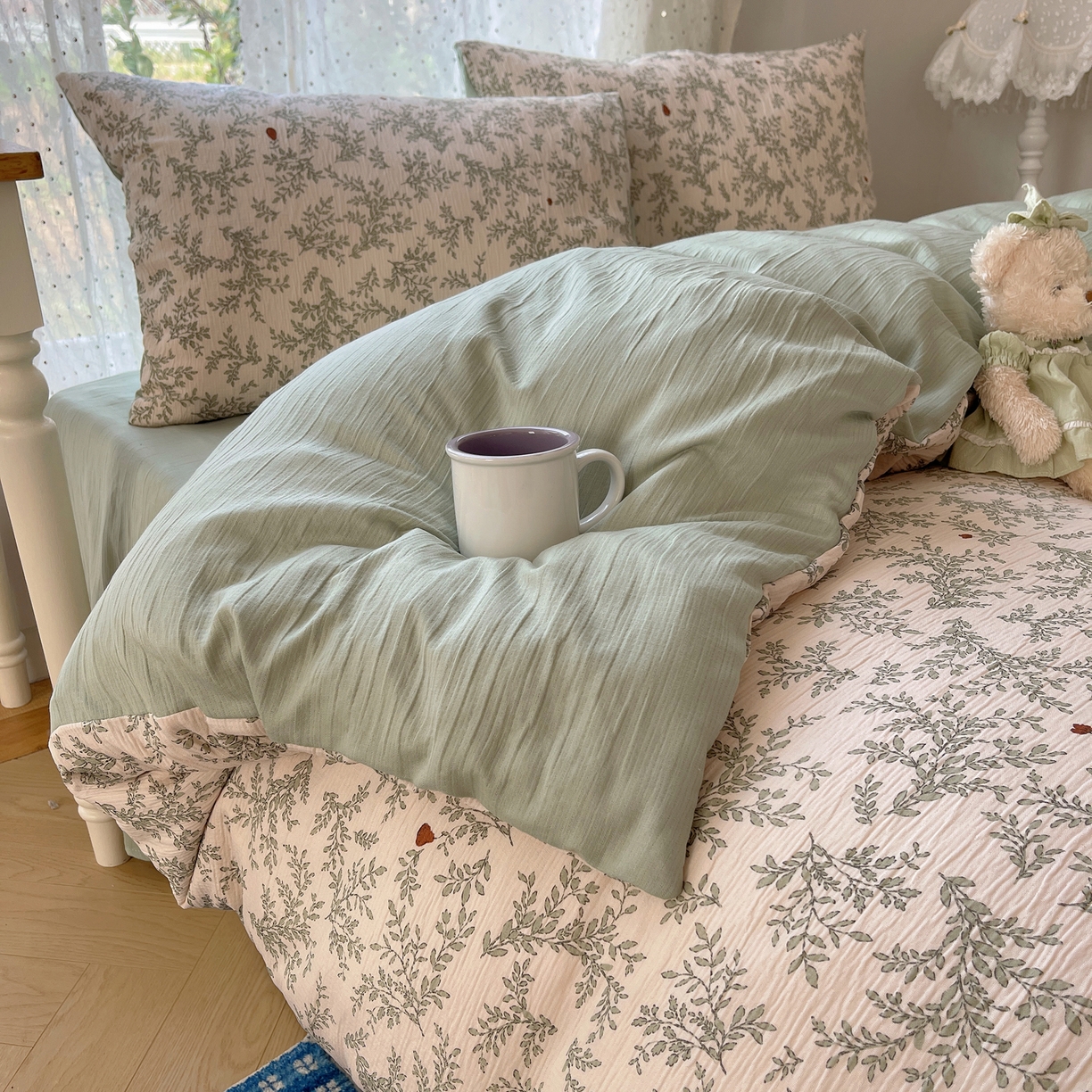 91家纺网 家纺一手货源 找家纺 澜妃 2025新款甄选三层纱印花四件套系列 秋月梨