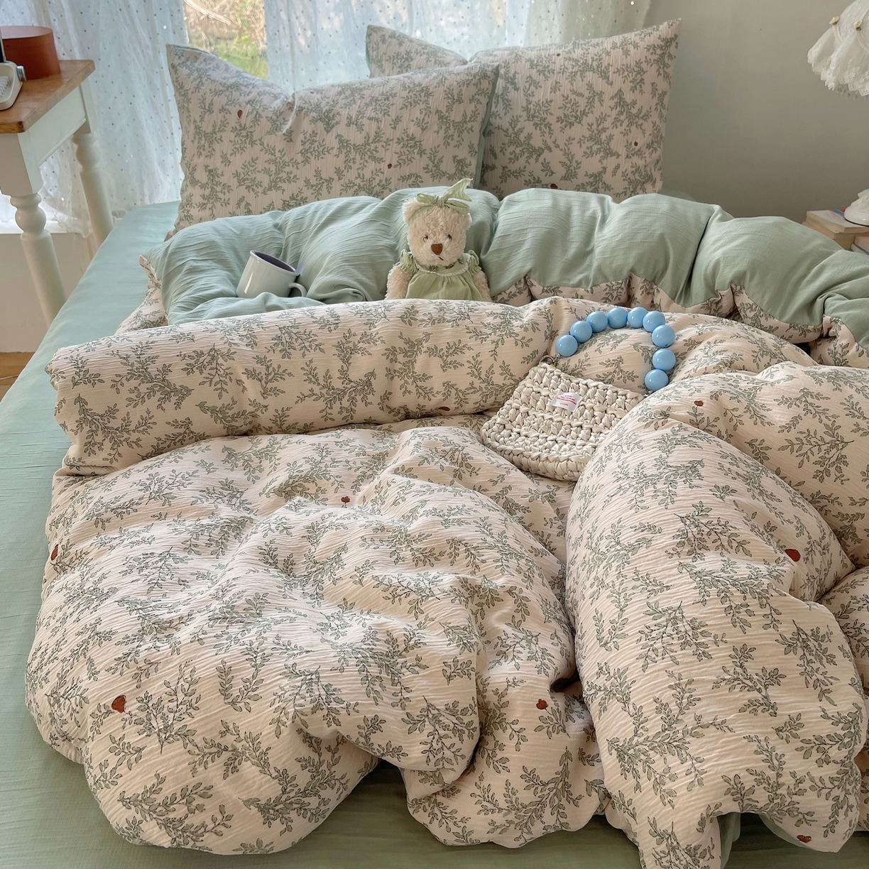 91家纺网 家纺一手货源 找家纺 澜妃 2025新款甄选三层纱印花四件套系列 秋月梨