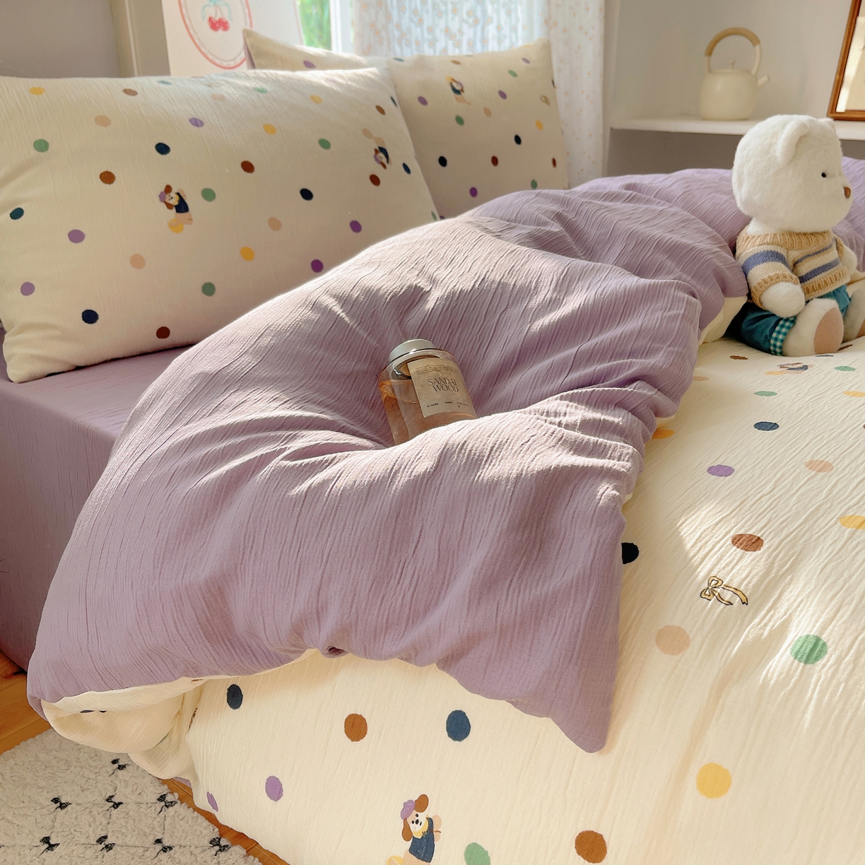 91家纺网 家纺一手货源 找家纺 澜妃 2025新款甄选三层纱印花四件套系列 糖豆腊肠狗