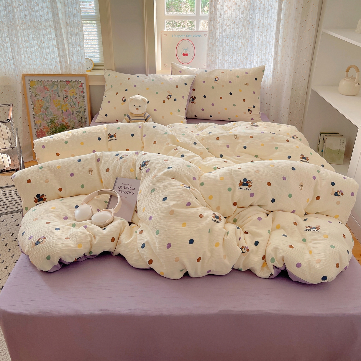 91家纺网 家纺一手货源 找家纺 澜妃 2025新款甄选三层纱印花四件套系列 糖豆腊肠狗