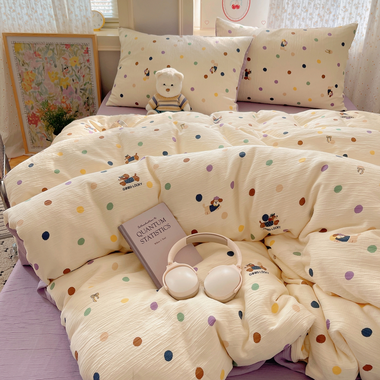 91家纺网 家纺一手货源 找家纺 澜妃 2025新款甄选三层纱印花四件套系列 糖豆腊肠狗