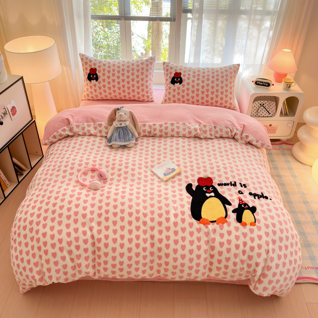 寐居 2025新款大阪纯色毛巾绣牛奶绒四件套 红果果