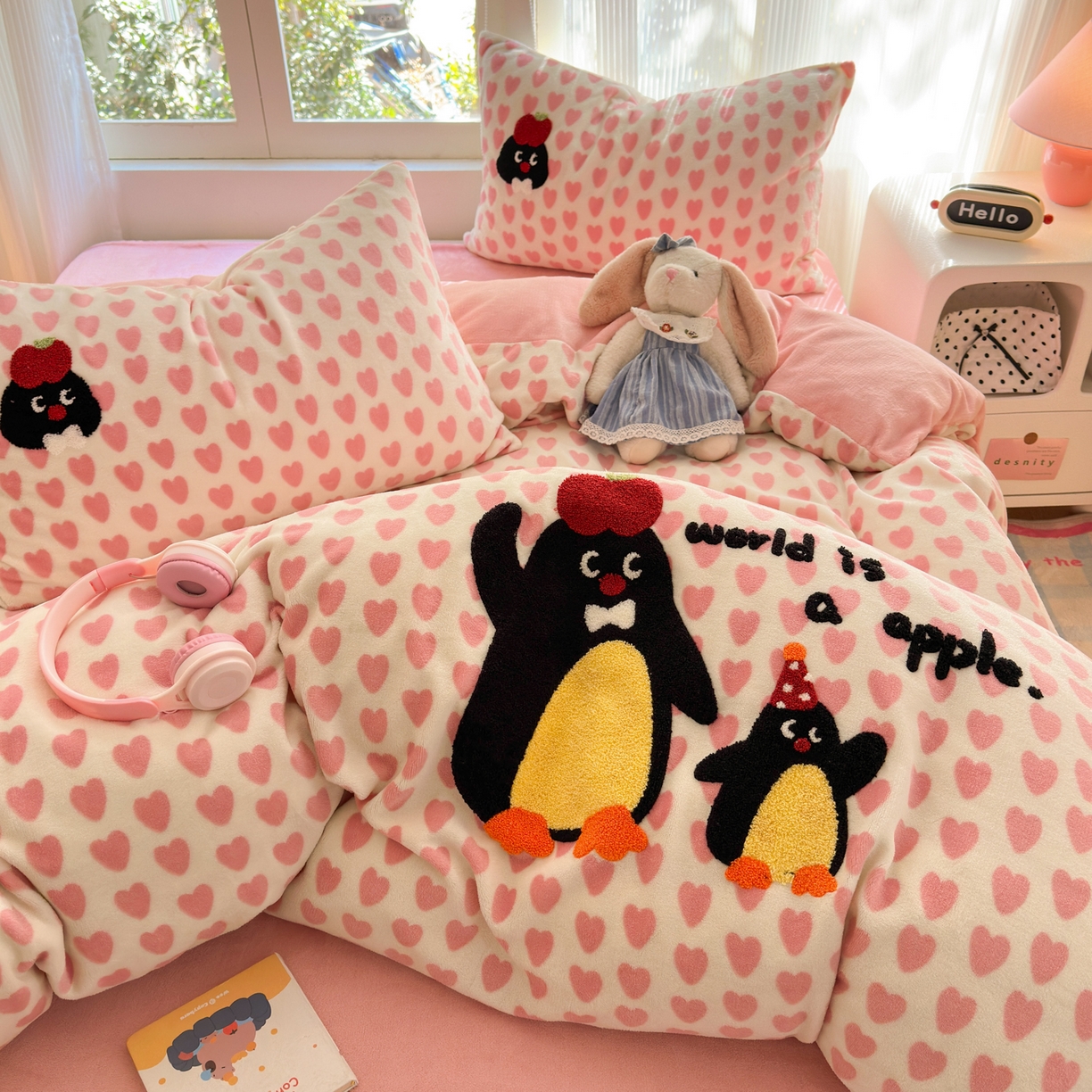 91家纺网 家纺一手货源 找家纺 寐居 2025新款大阪纯色毛巾绣牛奶绒四件套 红果果