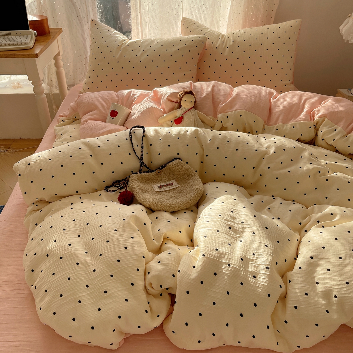 91家纺网 家纺一手货源 找家纺 澜妃 2025新款甄选三层纱印花四件套系列 小黑豆