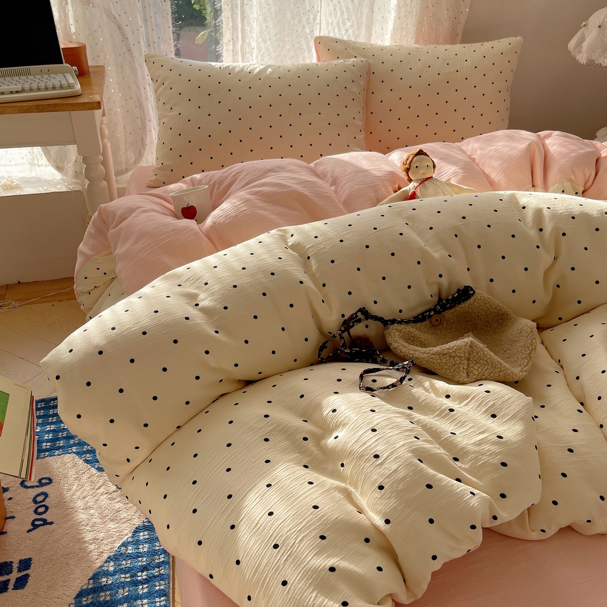 91家纺网 家纺一手货源 找家纺 澜妃 2025新款甄选三层纱印花四件套系列 小黑豆