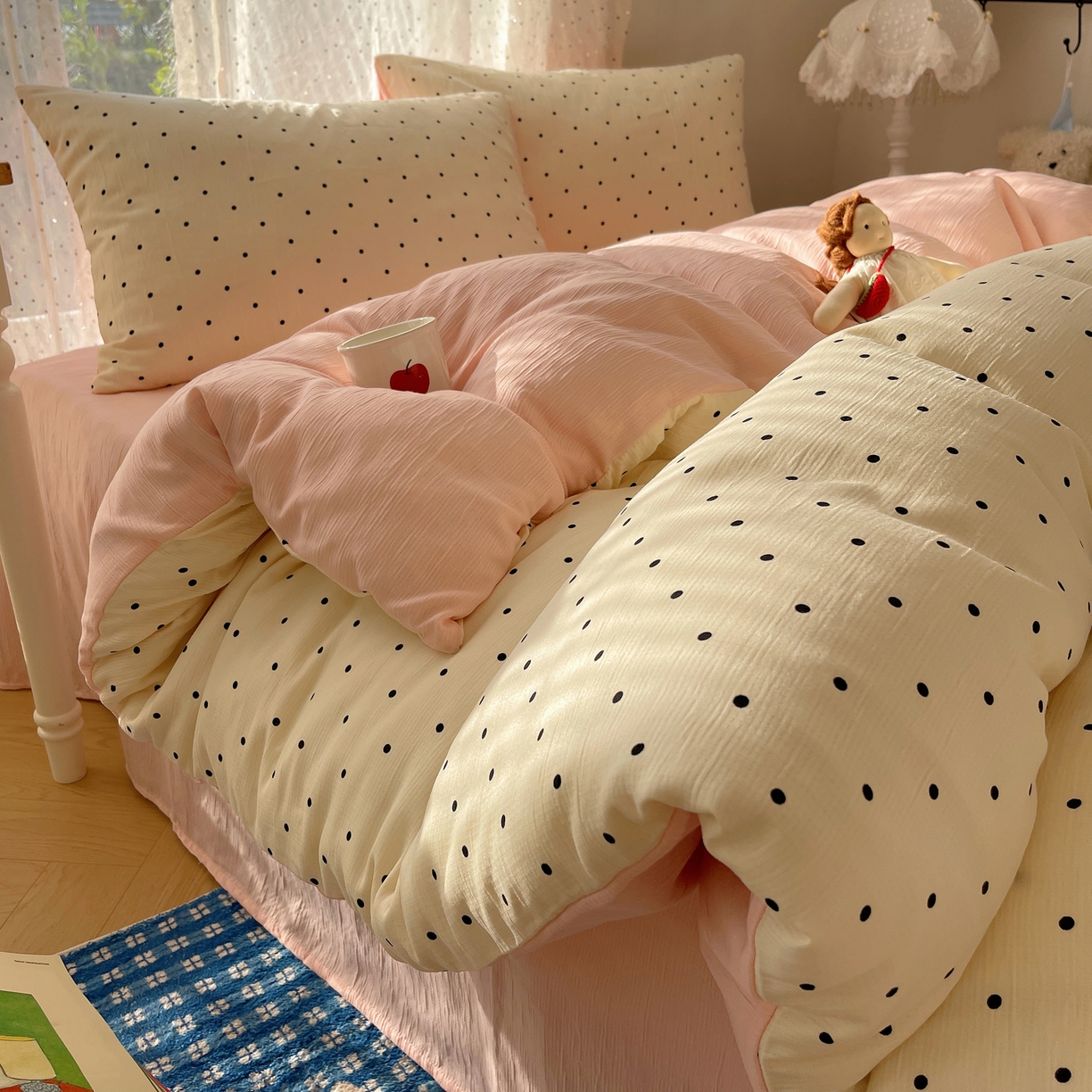 91家纺网 家纺一手货源 找家纺 澜妃 2025新款甄选三层纱印花四件套系列 小黑豆