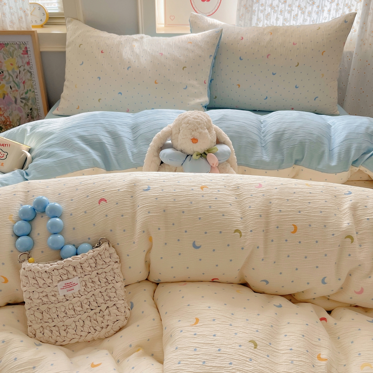 91家纺网 家纺一手货源 找家纺 澜妃 2025新款甄选三层纱印花四件套系列 星月天空