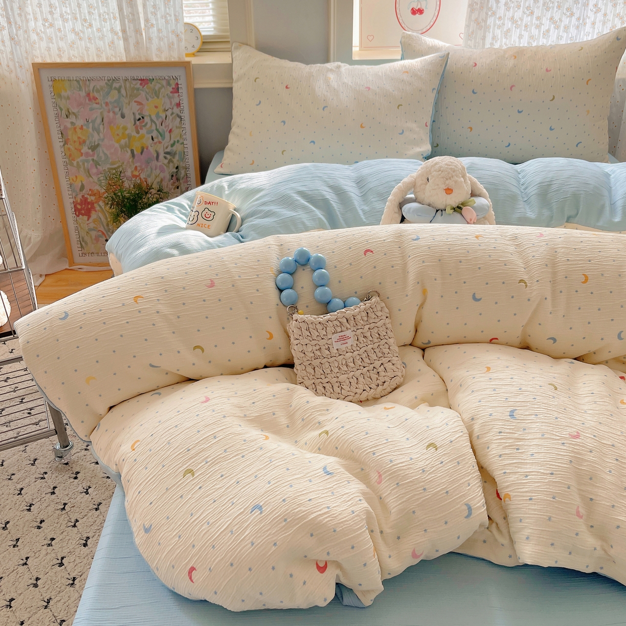 91家纺网 家纺一手货源 找家纺 澜妃 2025新款甄选三层纱印花四件套系列 星月天空