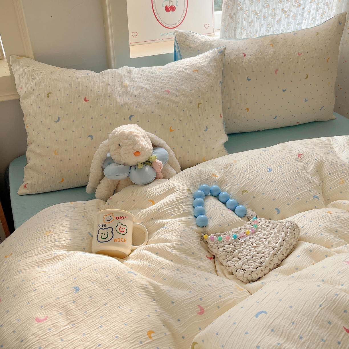 91家纺网 家纺一手货源 找家纺 澜妃 2025新款甄选三层纱印花四件套系列 星月天空