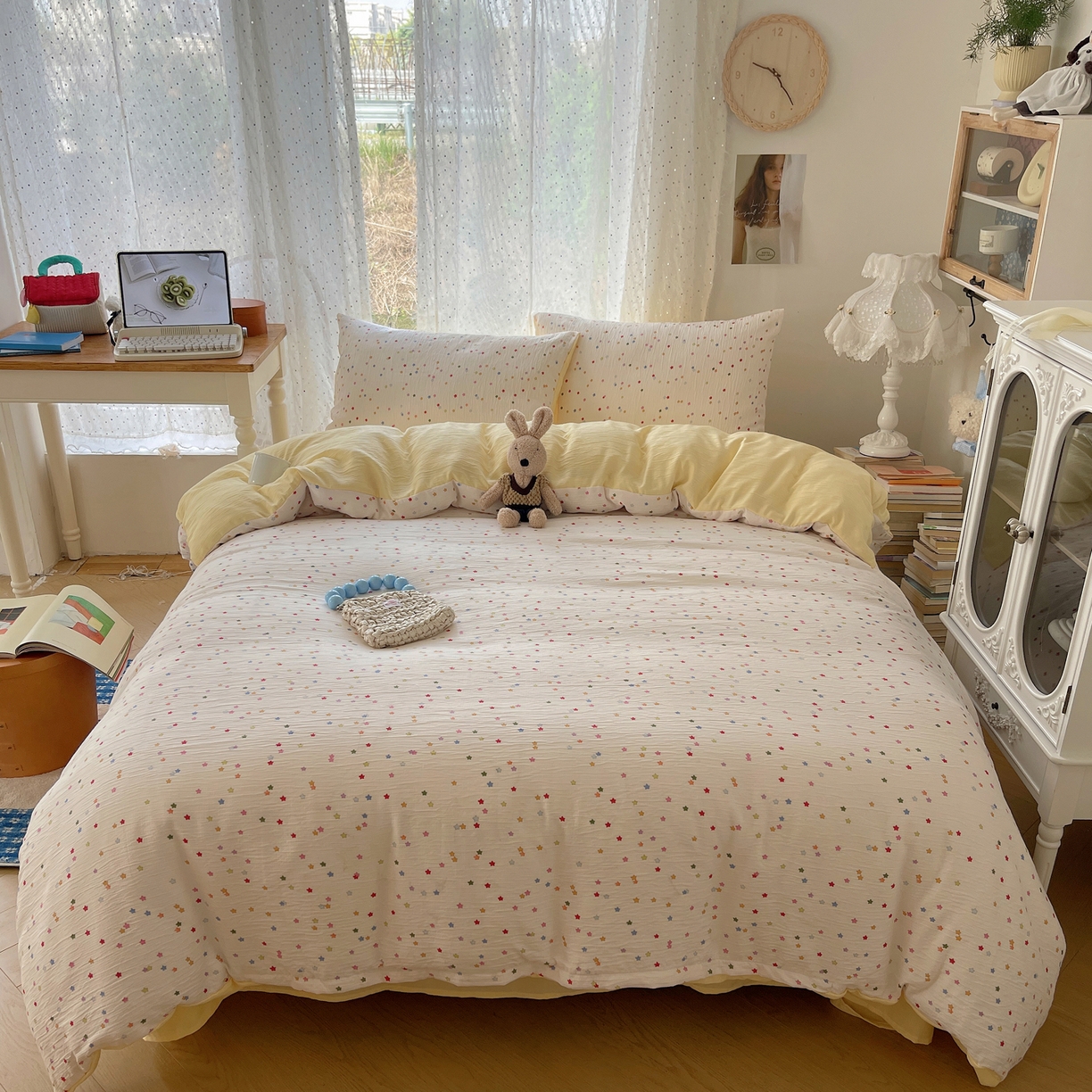 91家纺网 家纺一手货源 找家纺 澜妃 2025新款甄选三层纱印花四件套系列 幸运星