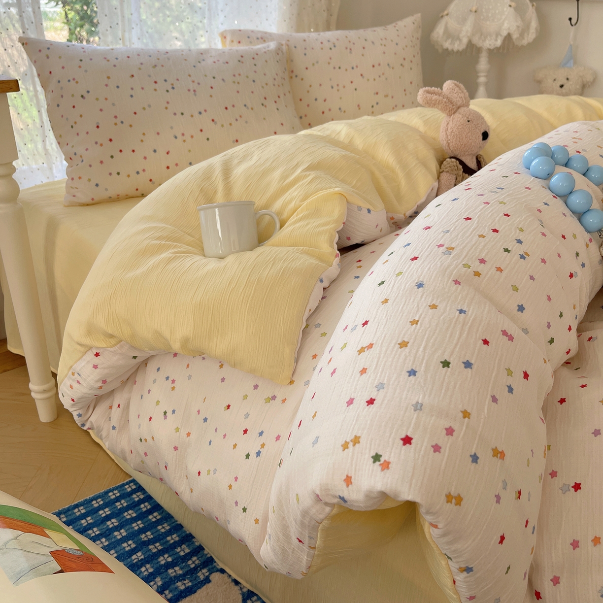 91家纺网 家纺一手货源 找家纺 澜妃 2025新款甄选三层纱印花四件套系列 幸运星