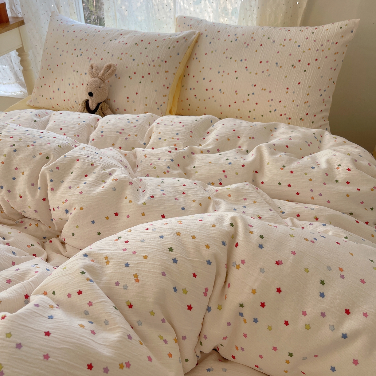 91家纺网 家纺一手货源 找家纺 澜妃 2025新款甄选三层纱印花四件套系列 幸运星