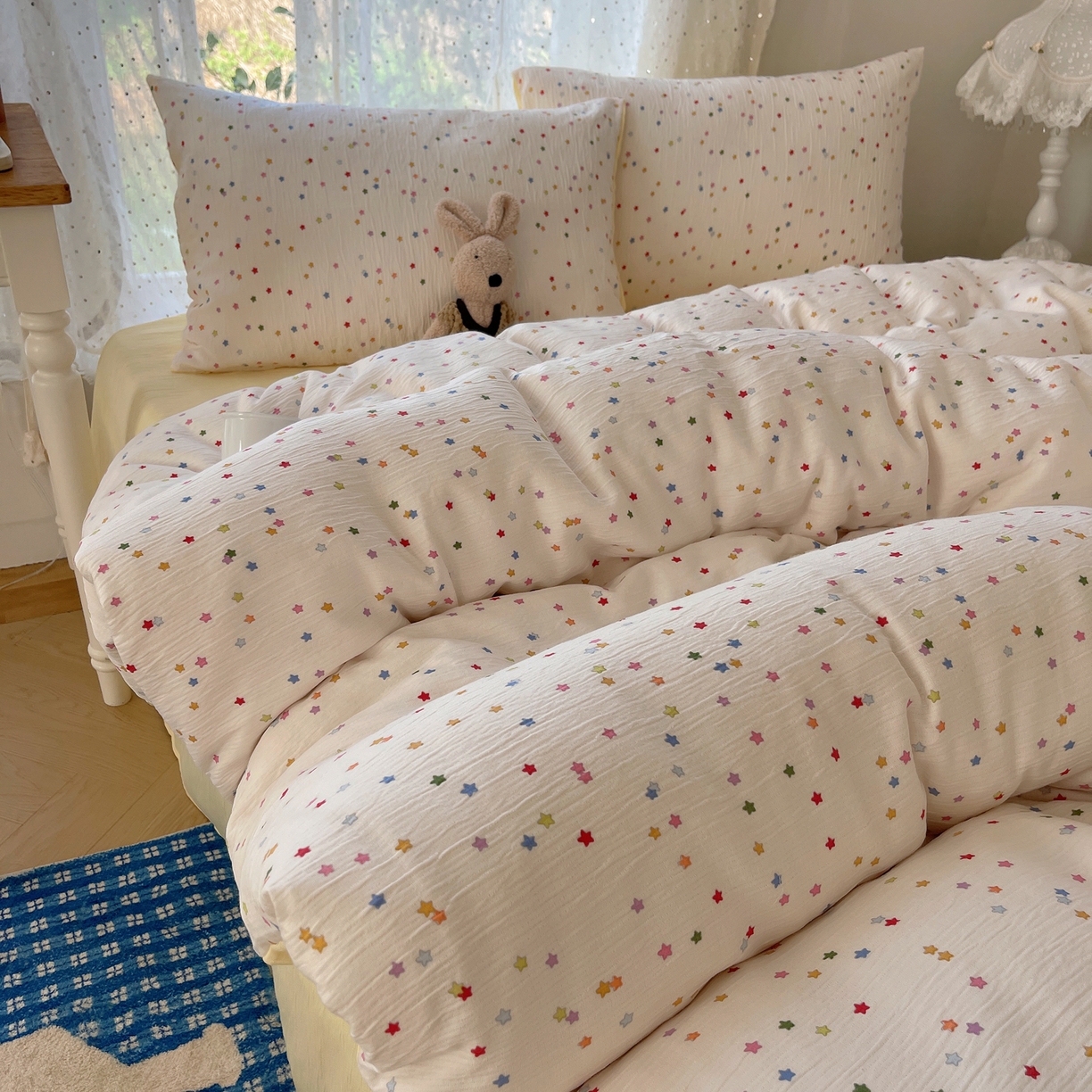 91家纺网 家纺一手货源 找家纺 澜妃 2025新款甄选三层纱印花四件套系列 幸运星