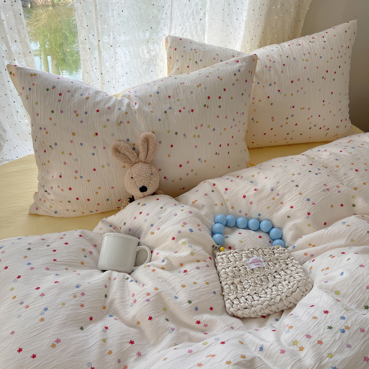 91家纺网 家纺一手货源 找家纺 澜妃 2025新款甄选三层纱印花四件套系列 幸运星