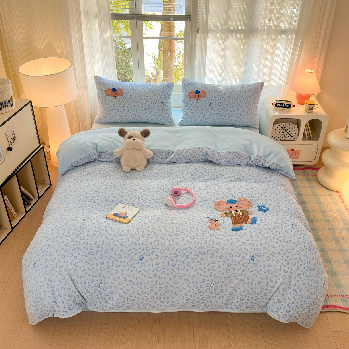 寐居 2025新款大阪纯色毛巾绣牛奶绒四件套 星伴小象