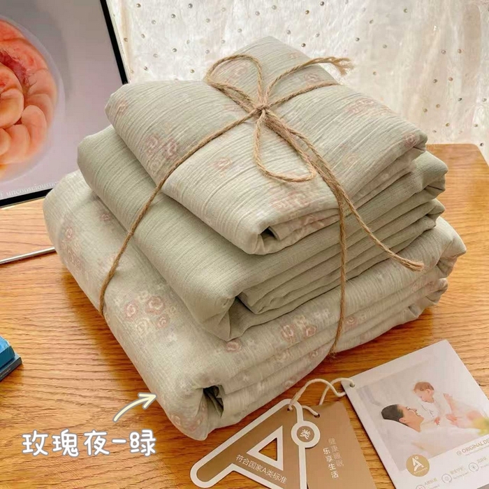 91家纺网 家纺一手货源 找家纺 澜妃 2025新款甄选三层纱印花四件套系列 玫瑰夜-绿