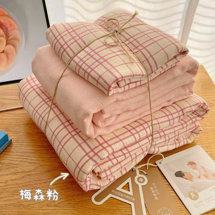 91家纺网 家纺一手货源 找家纺 澜妃 2025新款甄选三层纱印花四件套系列 梅森粉