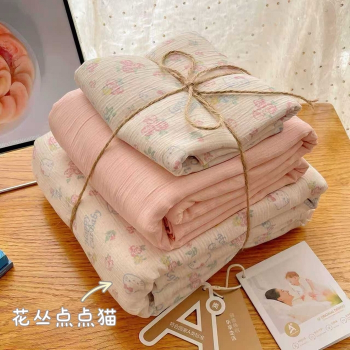 澜妃 2025新款甄选三层纱印花四件套系列 花丛点点猫