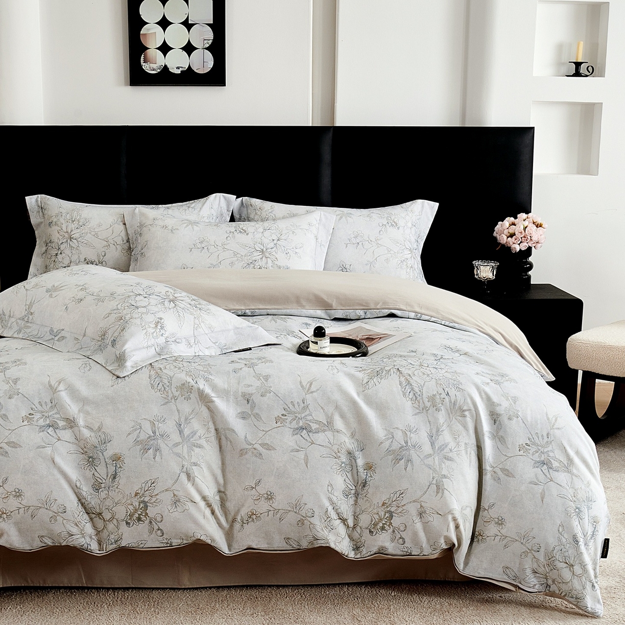 芙绣家纺 2025新款全棉纯棉磨毛内合简单款四件套 春恋风-绿