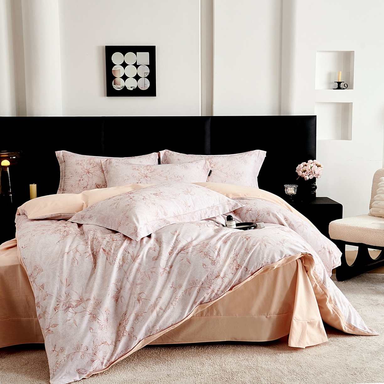 91家纺网 家纺一手货源 找家纺 芙绣家纺 2025新款全棉纯棉磨毛内合简单款四件套 春恋风-玉