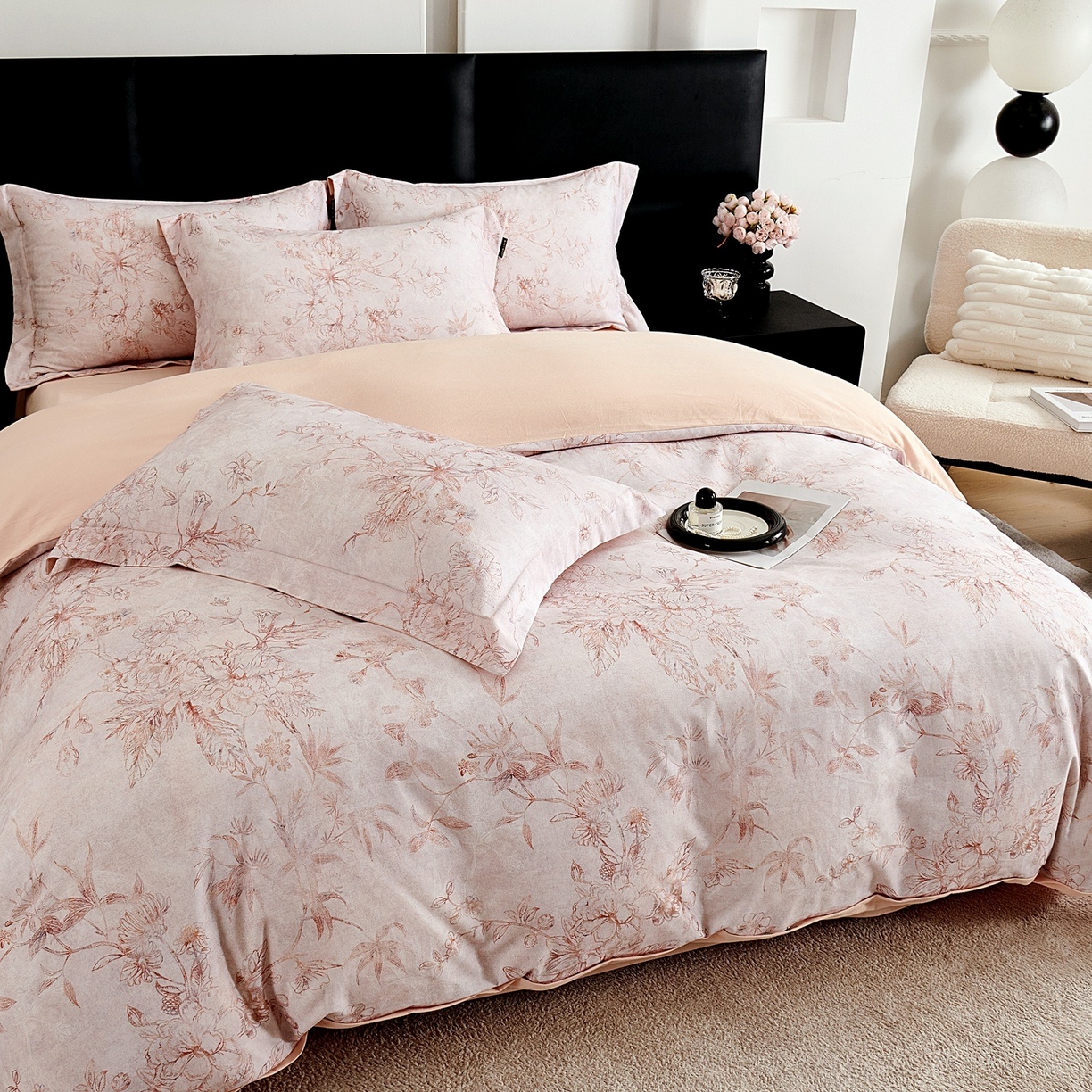 91家纺网 家纺一手货源 找家纺 芙绣家纺 2025新款全棉纯棉磨毛内合简单款四件套 春恋风-玉