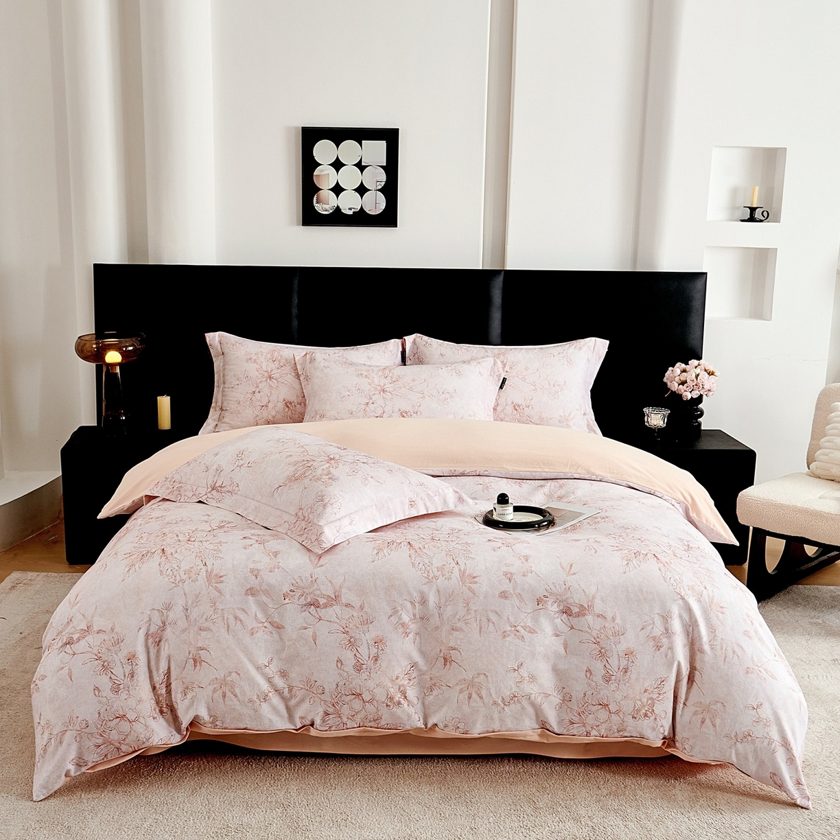 91家纺网 家纺一手货源 找家纺 芙绣家纺 2025新款全棉纯棉磨毛内合简单款四件套 春恋风-玉