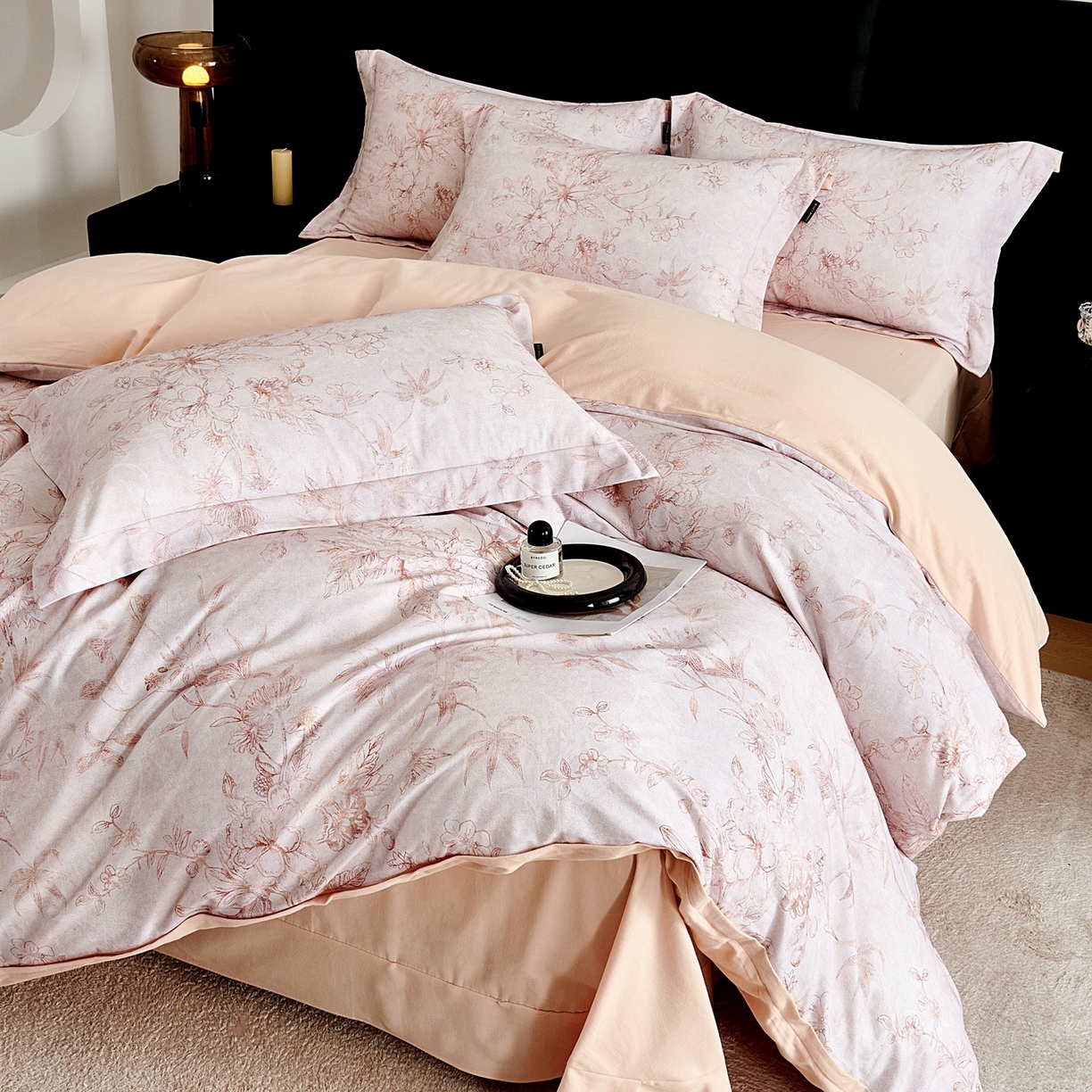 91家纺网 家纺一手货源 找家纺 芙绣家纺 2025新款全棉纯棉磨毛内合简单款四件套 春恋风-玉