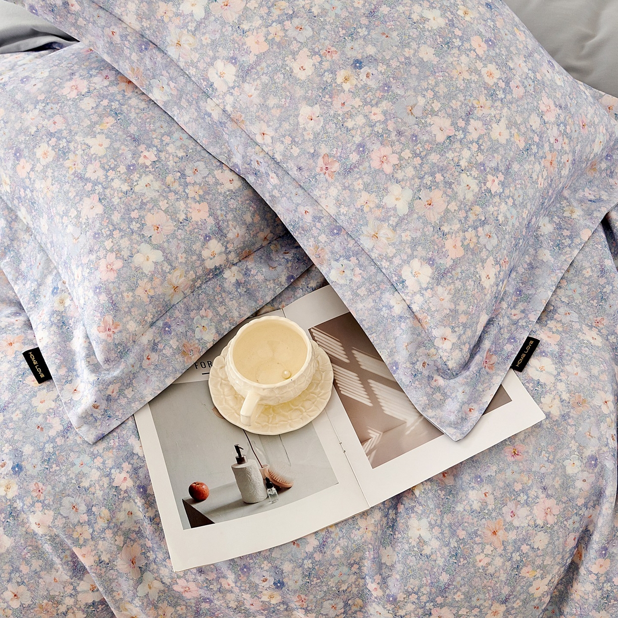 91家纺网 家纺一手货源 找家纺 芙绣家纺 2025新款全棉纯棉磨毛内合简单款四件套 风铃-蓝