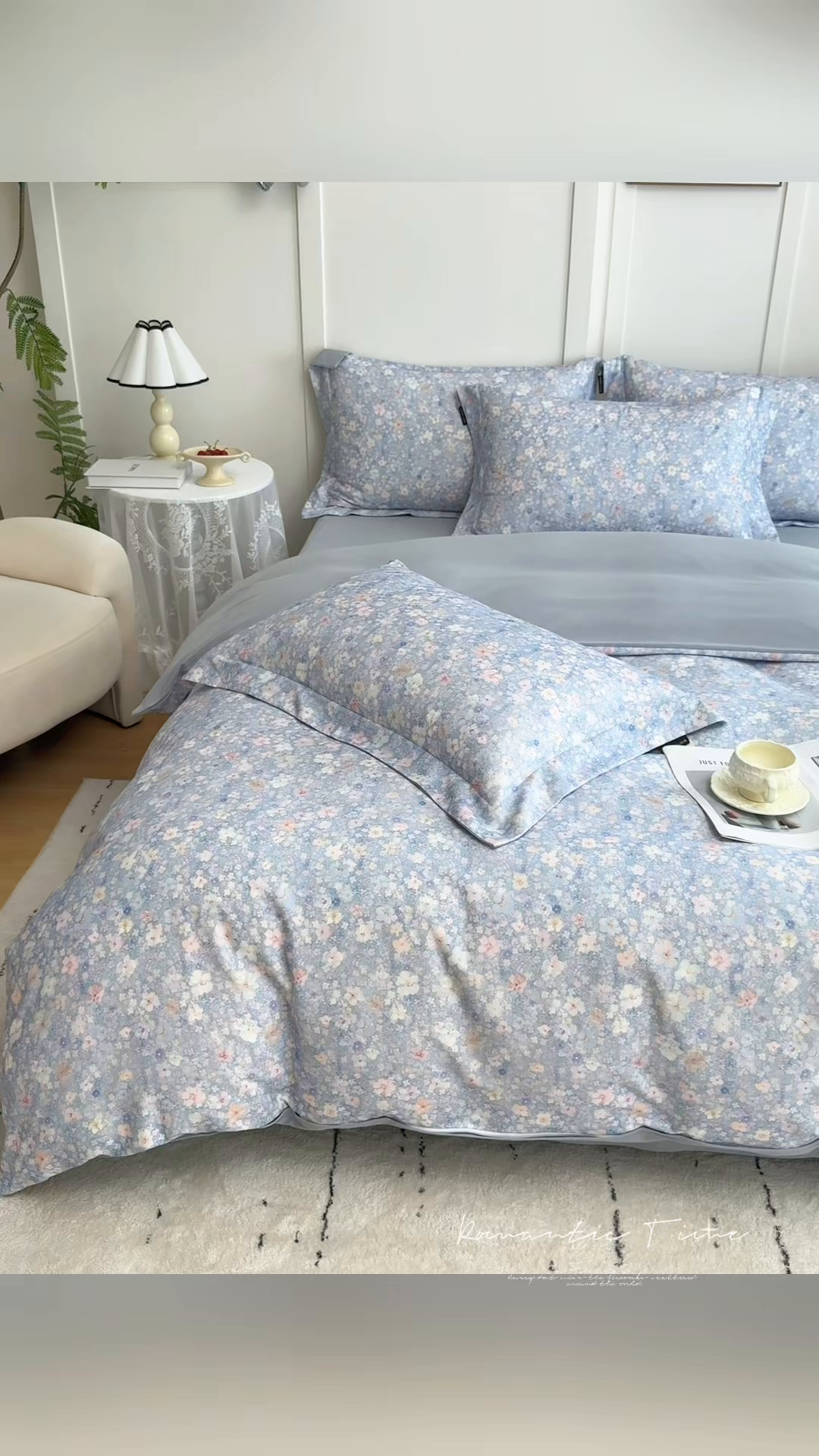 91家纺网 家纺一手货源 找家纺 芙绣家纺 2025新款全棉纯棉磨毛内合简单款四件套 风铃-蓝