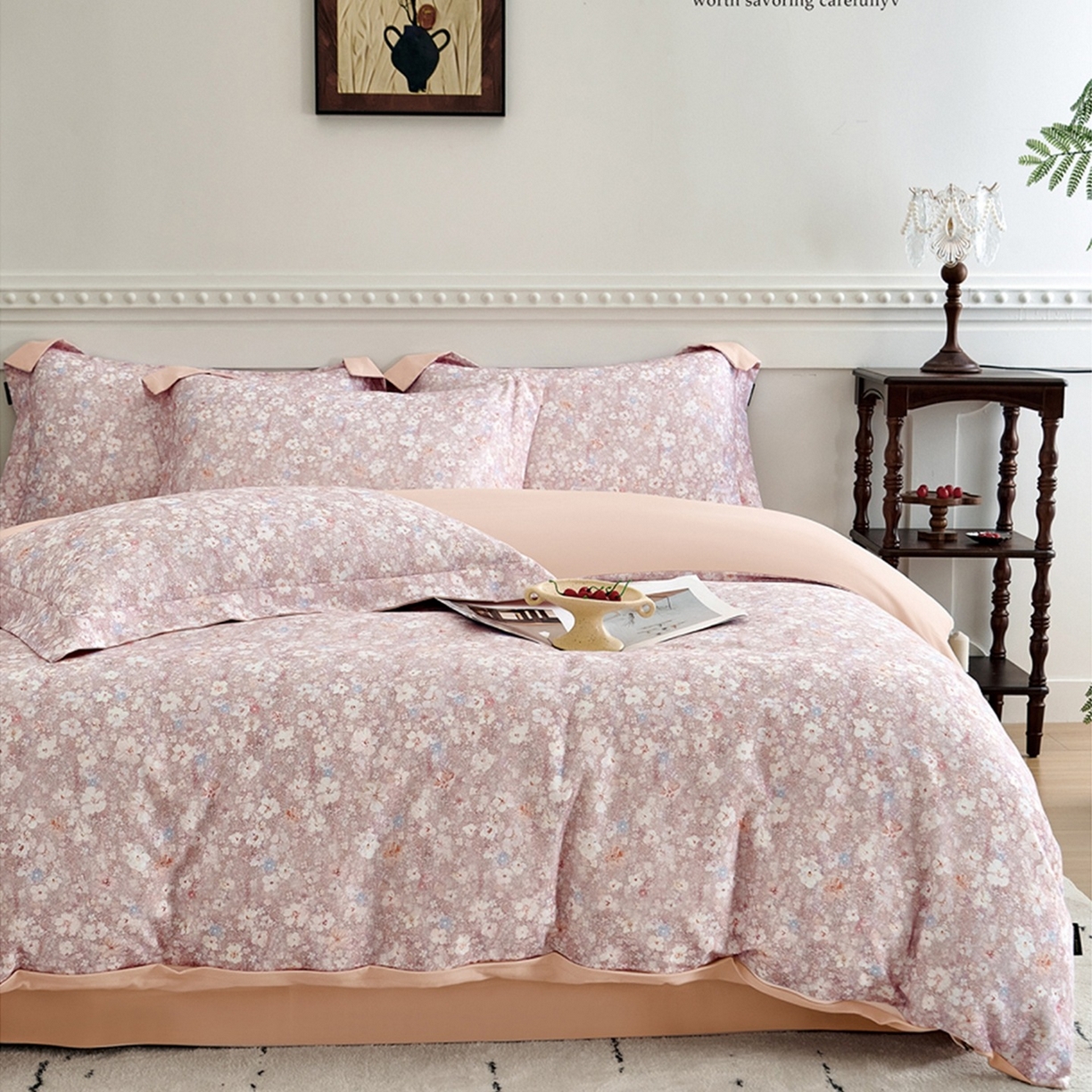 91家纺网 家纺一手货源 找家纺 芙绣家纺 2025新款全棉纯棉磨毛内合简单款四件套 风铃-紫