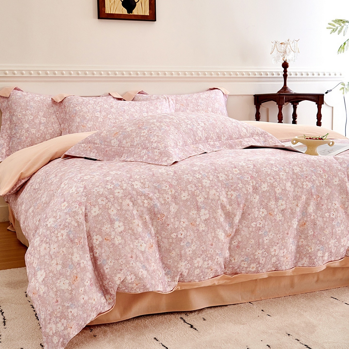 91家纺网 家纺一手货源 找家纺 芙绣家纺 2025新款全棉纯棉磨毛内合简单款四件套 风铃-紫