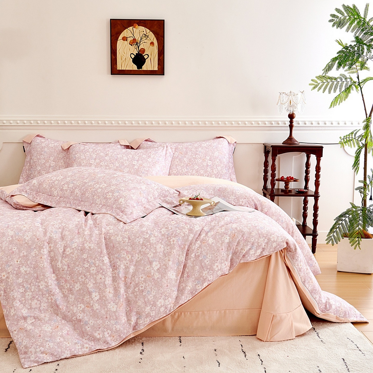 91家纺网 家纺一手货源 找家纺 芙绣家纺 2025新款全棉纯棉磨毛内合简单款四件套 风铃-紫