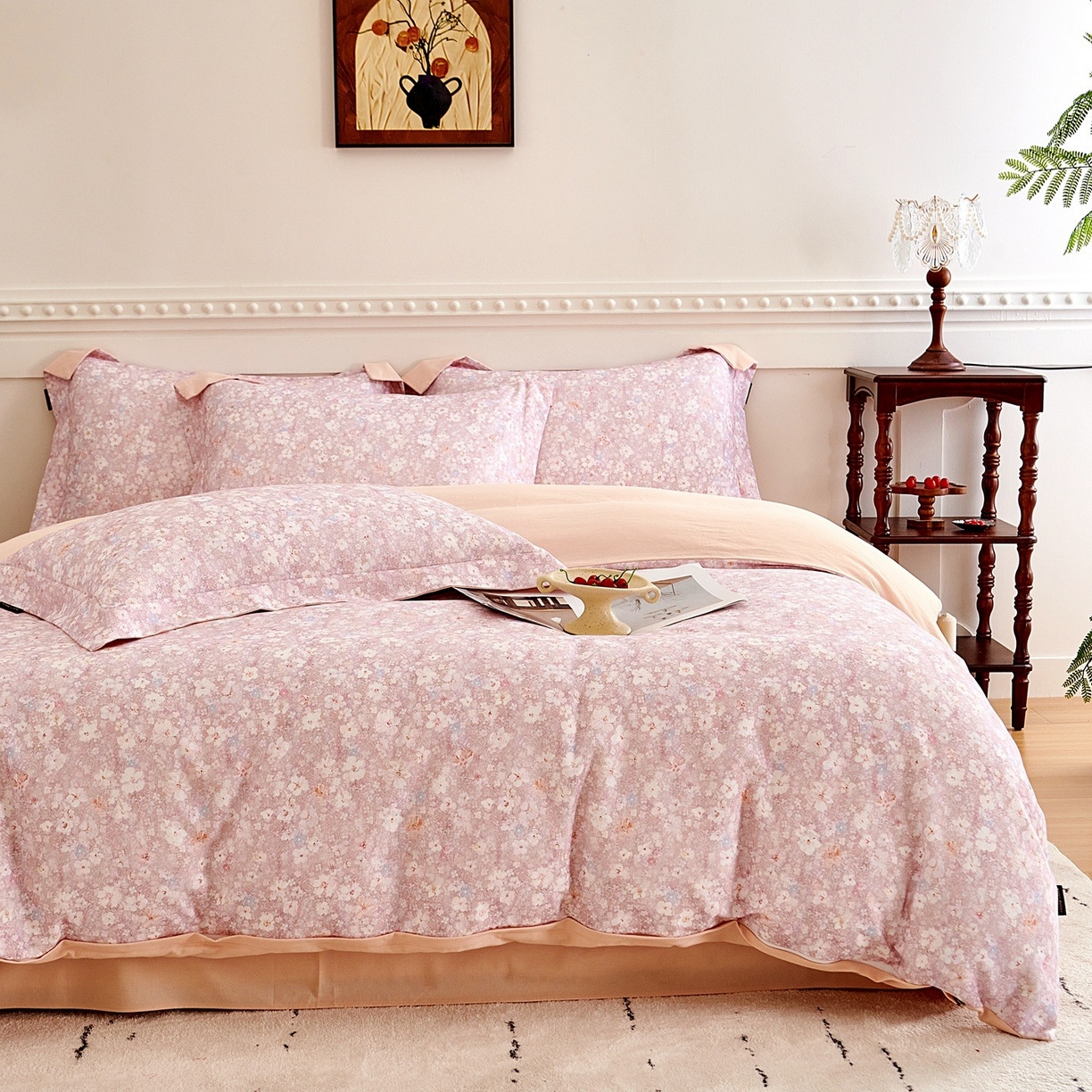 91家纺网 家纺一手货源 找家纺 芙绣家纺 2025新款全棉纯棉磨毛内合简单款四件套 风铃-紫