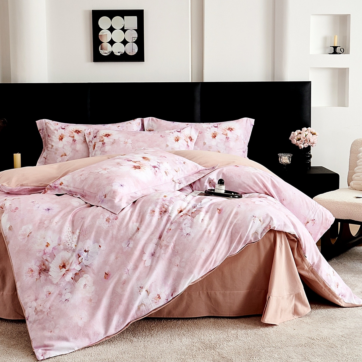 91家纺网 家纺一手货源 找家纺 芙绣家纺 2025新款全棉纯棉磨毛内合简单款四件套 花都-粉