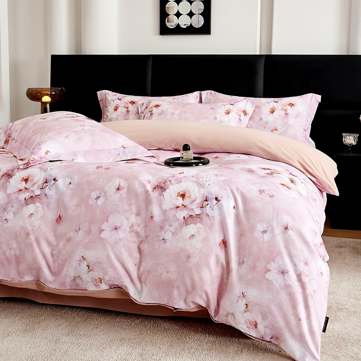 91家纺网 家纺一手货源 找家纺 芙绣家纺 2025新款全棉纯棉磨毛内合简单款四件套 花都-粉