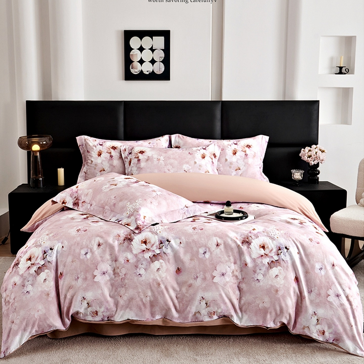 91家纺网 家纺一手货源 找家纺 芙绣家纺 2025新款全棉纯棉磨毛内合简单款四件套 花都-粉