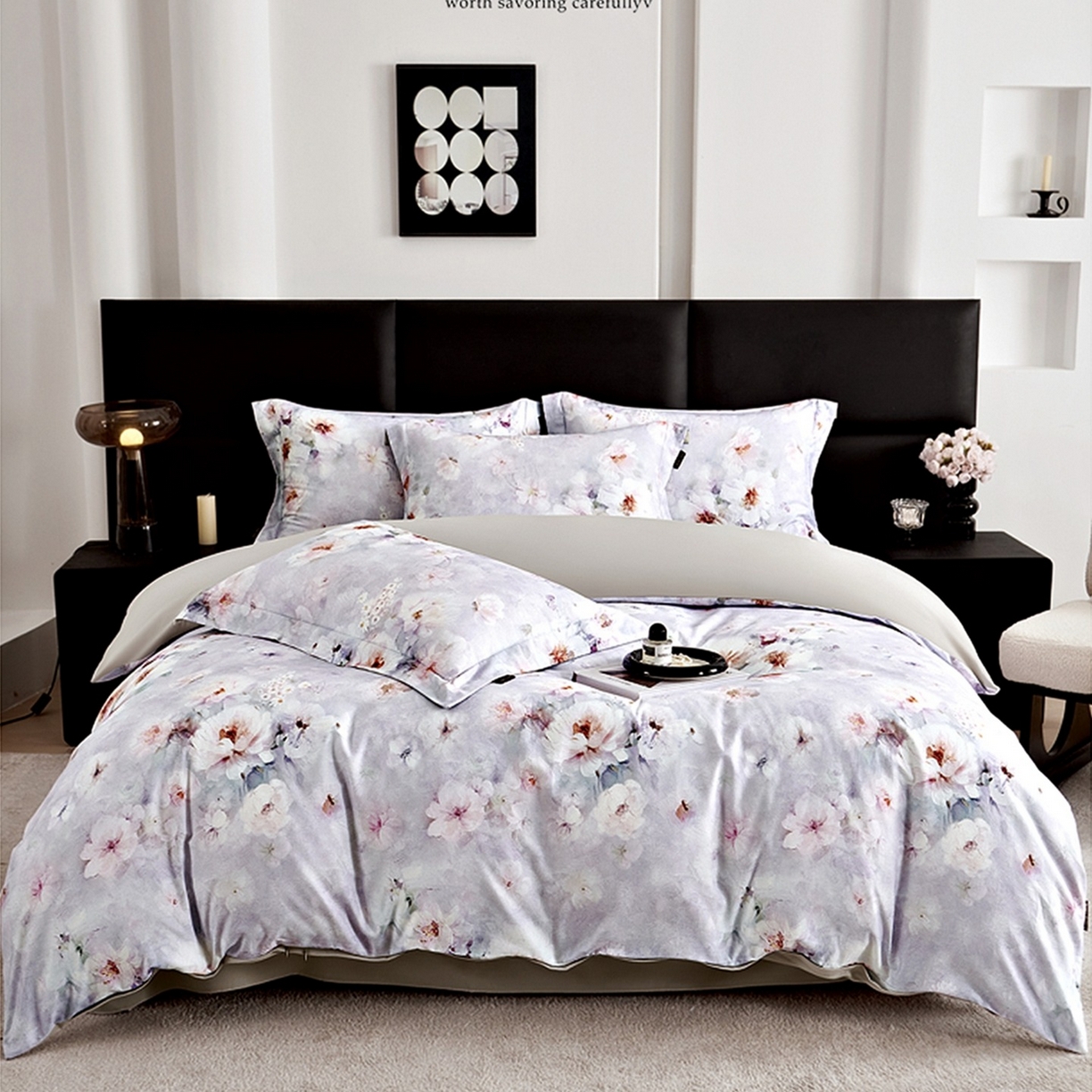 91家纺网 家纺一手货源 找家纺 芙绣家纺 2025新款全棉纯棉磨毛内合简单款四件套 花都-灰