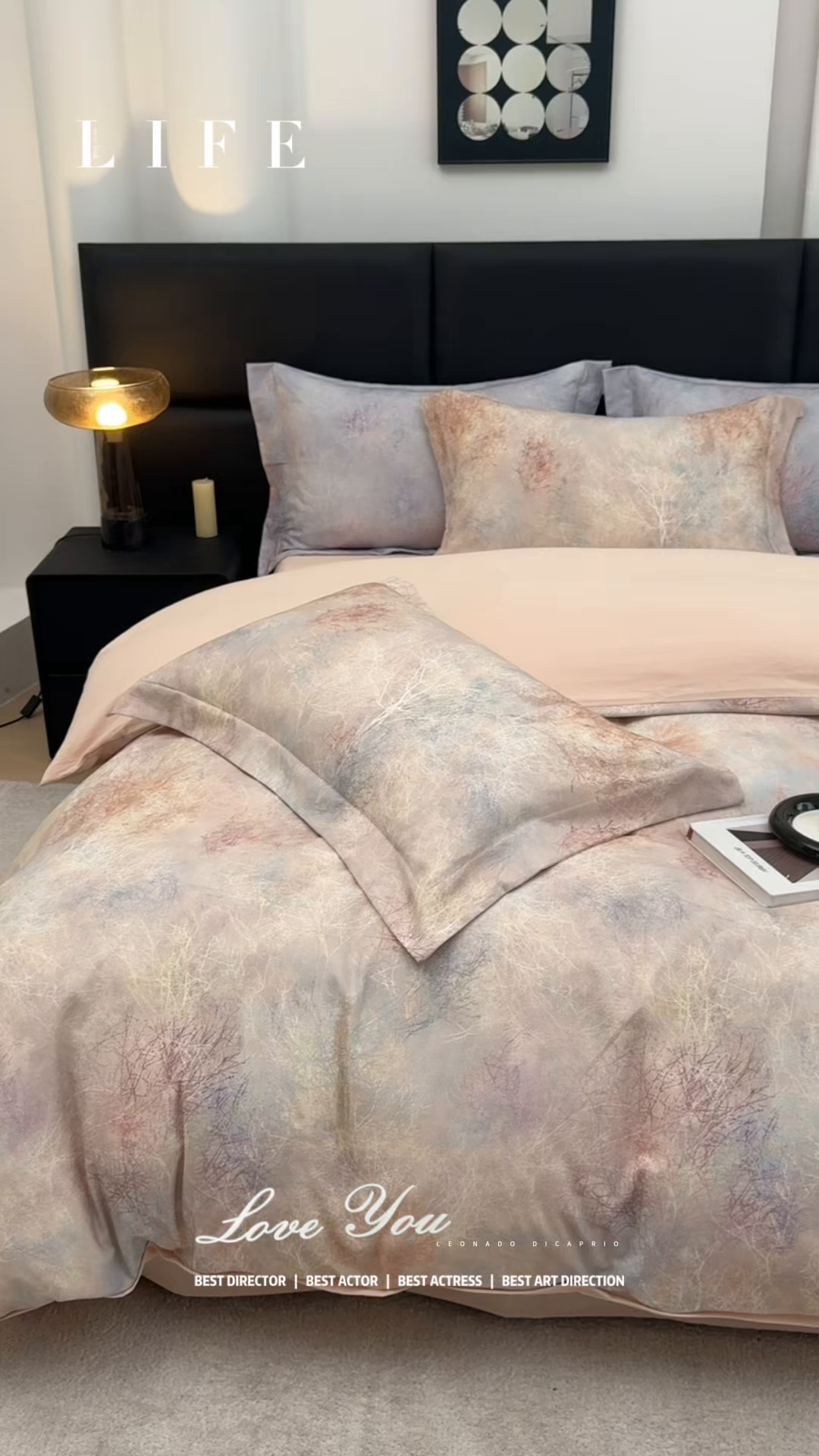 91家纺网 家纺一手货源 找家纺 芙绣家纺 2025新款全棉纯棉磨毛内合简单款四件套 墨花茶-桔